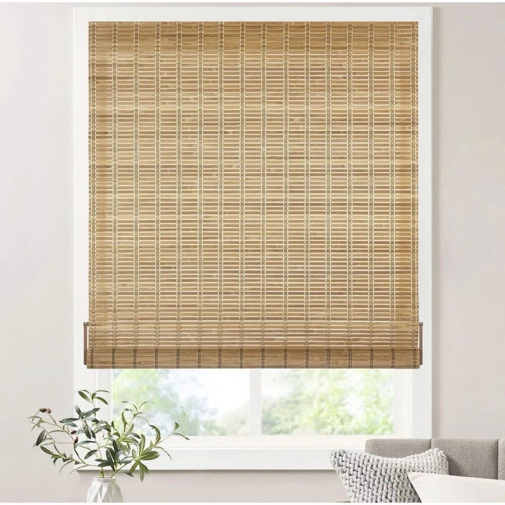 LazBlinds Cordless Bamboo Blinds, Roll Up No Tools 31”W X 64”H Brown